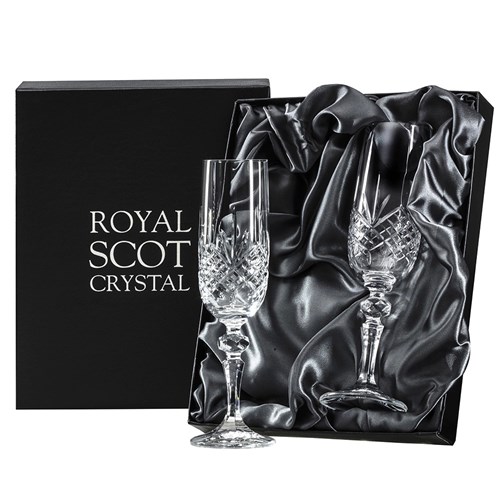 Glencoe 2 Crystal Champagne Glasses 215 mm (Presentation Boxed) Royal Scot Crystal - Trusted Seller